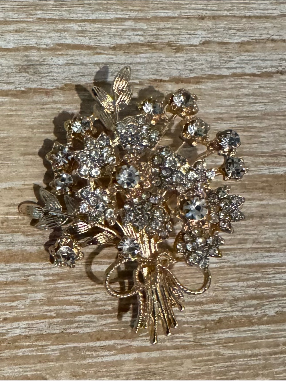 Sparkling Flower Bouquet Gold-Tone Brooch
